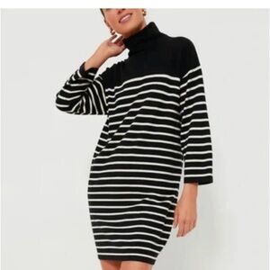 Pomander Place Black & White Striped Turtleneck Midi Dress